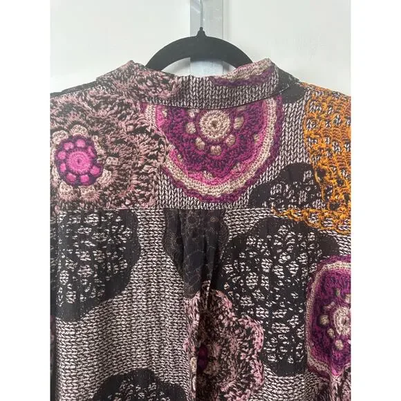 John Mark Artsy Tunic Top Shirt L Floral Boho Button Art to Wear Flowy Relax D22 - Picture 5 of 8